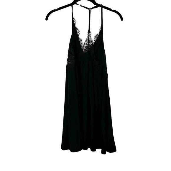 Vintage Victoria's Secret Halter Y-Back Lace Trim Mini Chemise Slip Dress Black - Picture 3 of 4